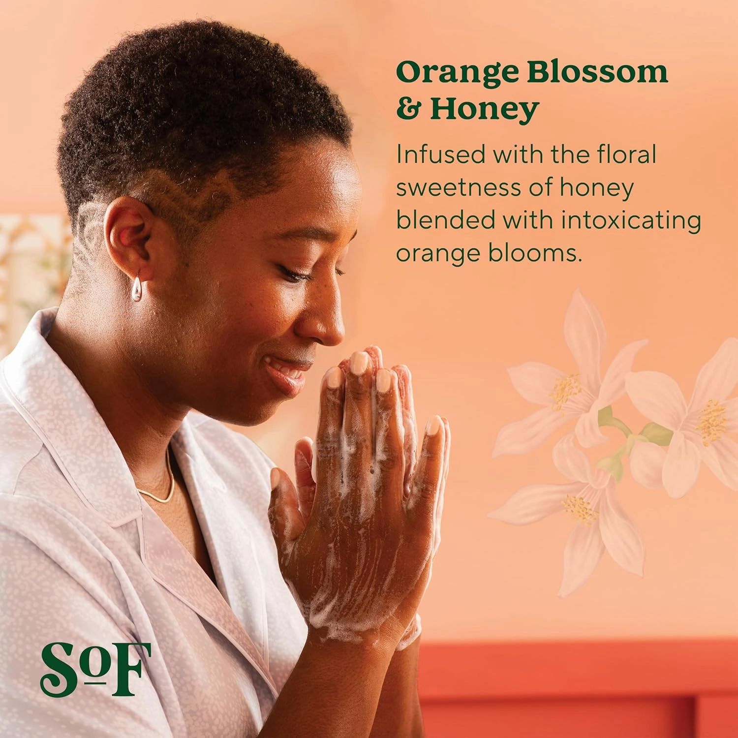SoF Nourishing Hand Wash - With Moisturizing Sea Algae, Coconut & Olive Oil- Vegan & Non GMO- Free From Phthalates, Sulfates & Parabens- Orange Blossom & Honey - 8 oz Bottle 3 Pack