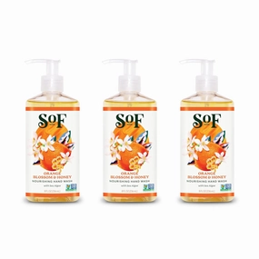 SoF Nourishing Hand Wash - With Moisturizing Sea Algae, Coconut & Olive Oil- Vegan & Non GMO- Free From Phthalates, Sulfates & Parabens- Orange Blossom & Honey - 8 oz Bottle 3 Pack