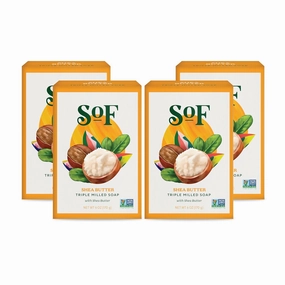 SoF Triple Milled Bar Soap - With Coconut Oil & Organic Shea Butter- Vegan & Non GMO- Free From Phthalates, Sulfates & Parabens- Shea Butter - 6 oz Bar 4 Bars