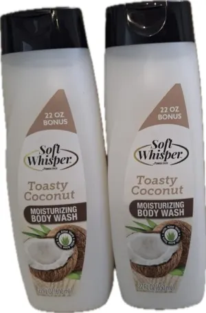 Soft Whisper- Toasty Coconut~ Moisturizing Body Wash, with aloe vera - 2 Pk, total 44 FL OZ