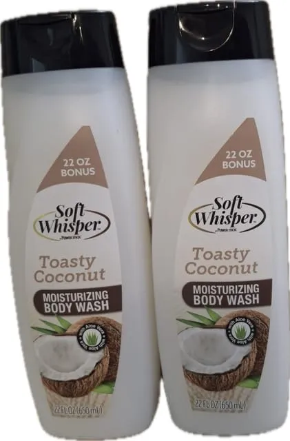 Soft Whisper- Toasty Coconut~ Moisturizing Body Wash, with aloe vera - 2 Pk, total 44 FL OZ