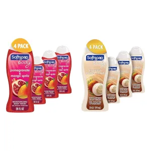 Softsoap Body Wash, Pomegranate & Mango Spritz Body Wash, 20 Fl Oz & Body Wash, Coconut Butter Scrub, Exfoliating Body Wash, 20 Ounce, 4 Pack