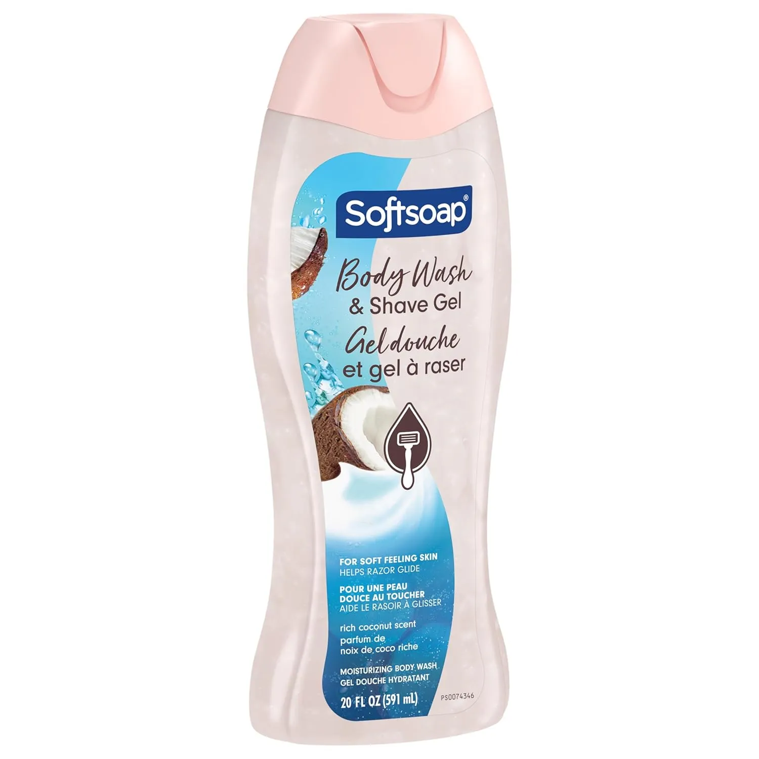 Softsoap Moisturizing Body Wash and Shave Gel, Rich Coconut Scent, 20 fl oz Bottle (Pack of 4)