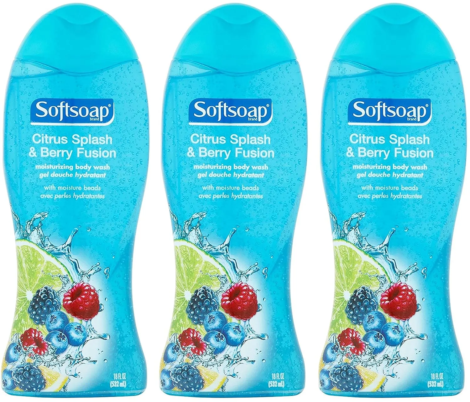Softsoap Moisturizing Body Wash - Citrus Splash & Berry Fusion - Net Wt. 18 FL OZ (532 mL) Per Bottle - Pack of 3 Bottles