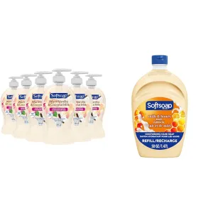 Softsoap Warm Vanilla & Coconut Milk Scent Liquid Hand Soap, Moisturizing Liquid Hand Soap, 11.25 Ounce, 6 Pack & Milk & Honey Scented, Liquid Hand Soap Refill, 50 Ounce