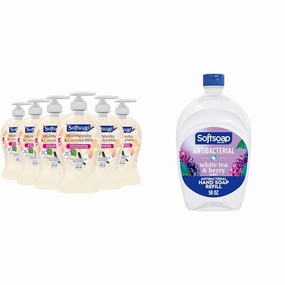Softsoap Warm Vanilla & Coconut Milk Hand Soap, 6 Pack 11.25oz Each & Antibacterial White Tea & Berry Hand Soap Refill 50oz
