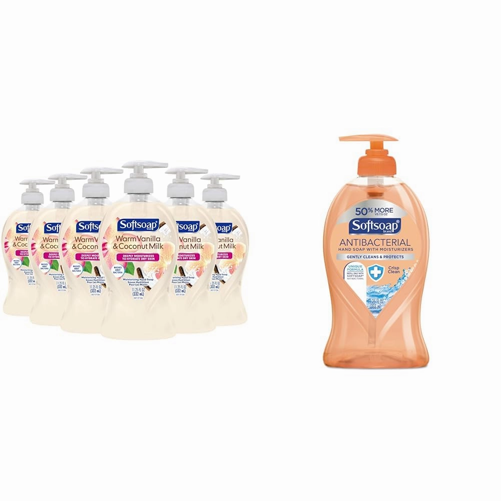 Softsoap Warm Vanilla & Coconut Milk Scent Liquid Hand Soap, Moisturizing Liquid Hand Soap & Antibacterial Liquid Hand Soap, Crisp Clean Scent Hand Soap, 11.25 Ounce, 6 Pack
