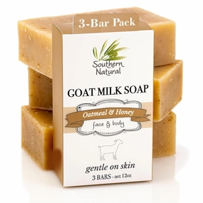 Southern Natural Oatmeal Soap Bar (3 Pack) Unscented Goat Milk Soap Bars With Colloidal Oatmeal & Honey. For Dry, Sensitive Skin. Fragrance Free Cleanser