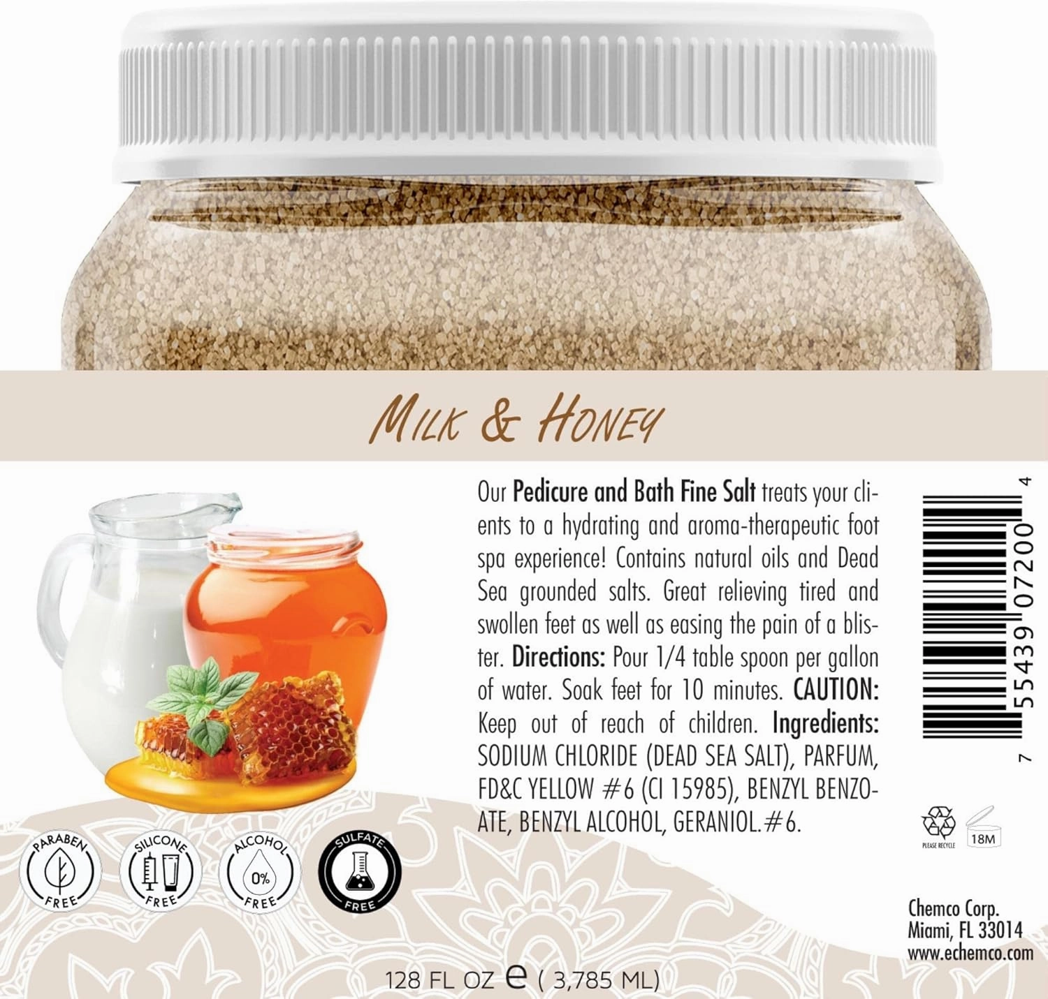 SPA REDI - Detox Foot Soak Pedicure and Bath Fine Salt, Milk and Honey, 128 Oz - Made with Dead Sea Salts, Argan Oil, Coconut Oil, and Essential Oil - Hydrates, Softens and Moisturizes