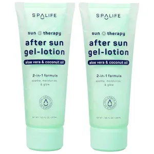 SpaLife After-Sun-Gel Lotion and Moisturizer for Sunburn Refelief - Two in One Formula, Infused with Aloe, Coconut Oil and Hyaluronic Acid - 2 Pack