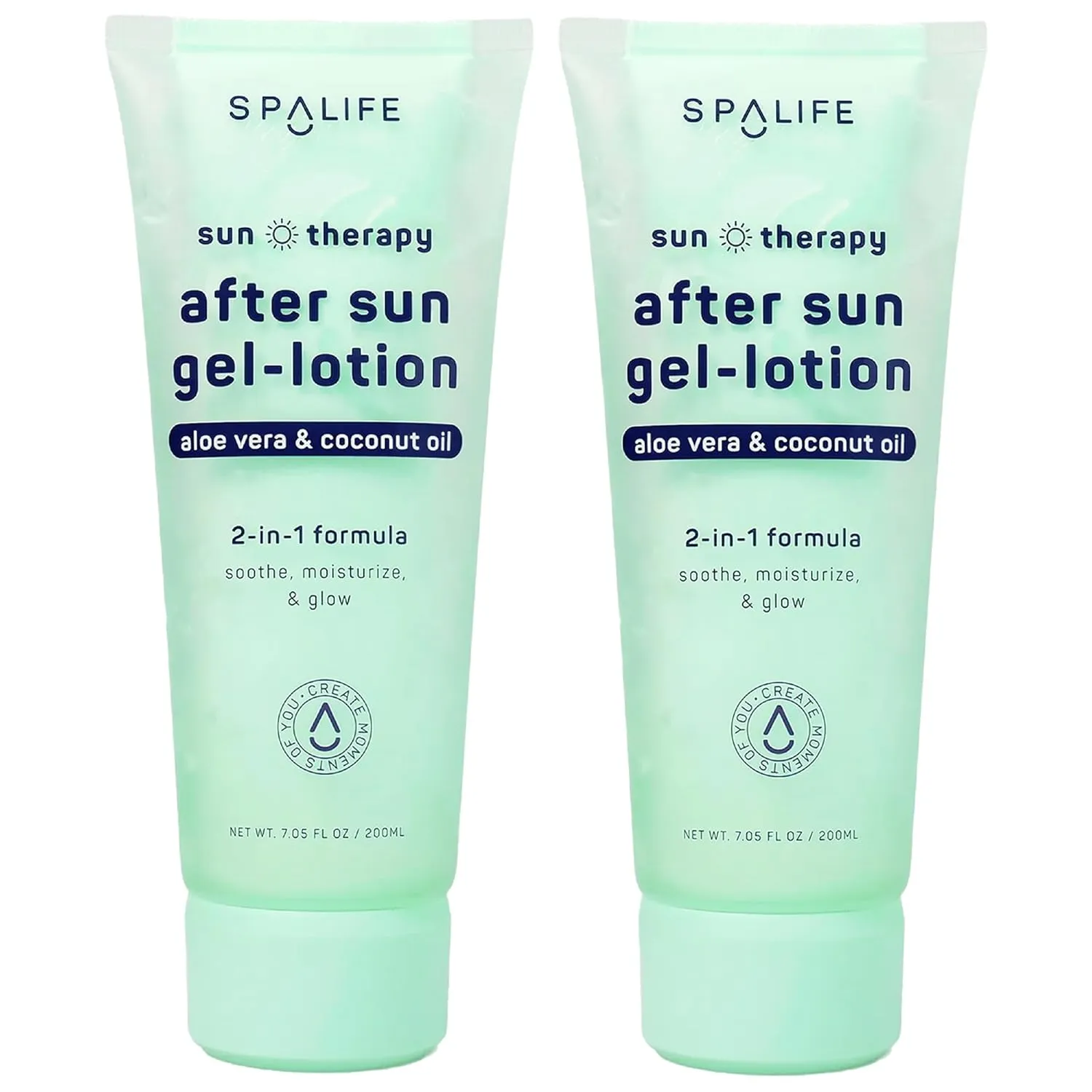 SpaLife After-Sun-Gel Lotion and Moisturizer for Sunburn Refelief - Two in One Formula, Infused with Aloe, Coconut Oil and Hyaluronic Acid - 2 Pack