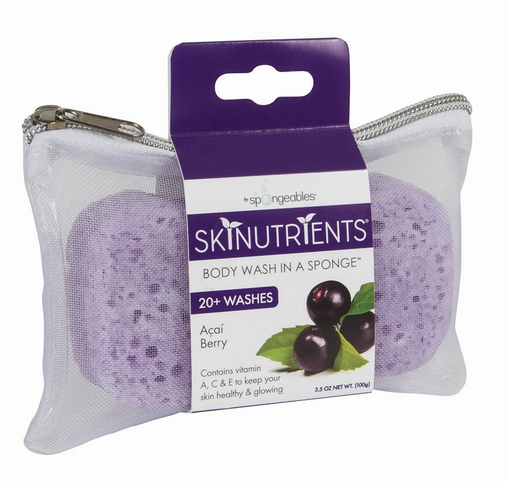 Spongeables Body Wash in a 20  Wash Sponge, Acai Berry, 3 Count