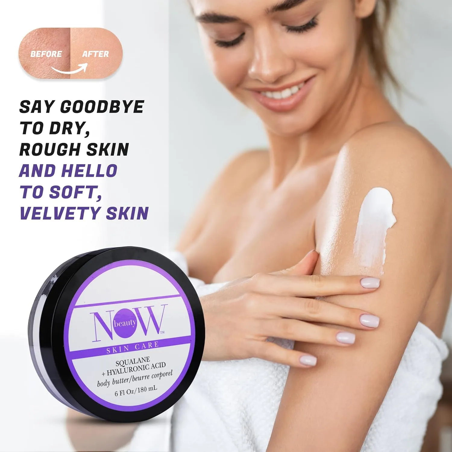 Squalane Body Butter - Squalane and Hyaluronic Acid Body Lotion with Hydrating Coconut Oil and Shea Butter - Luxurious, Moisturizing, Non-Greasy Cream for Dry Skin - 6 oz (Pack of 2)