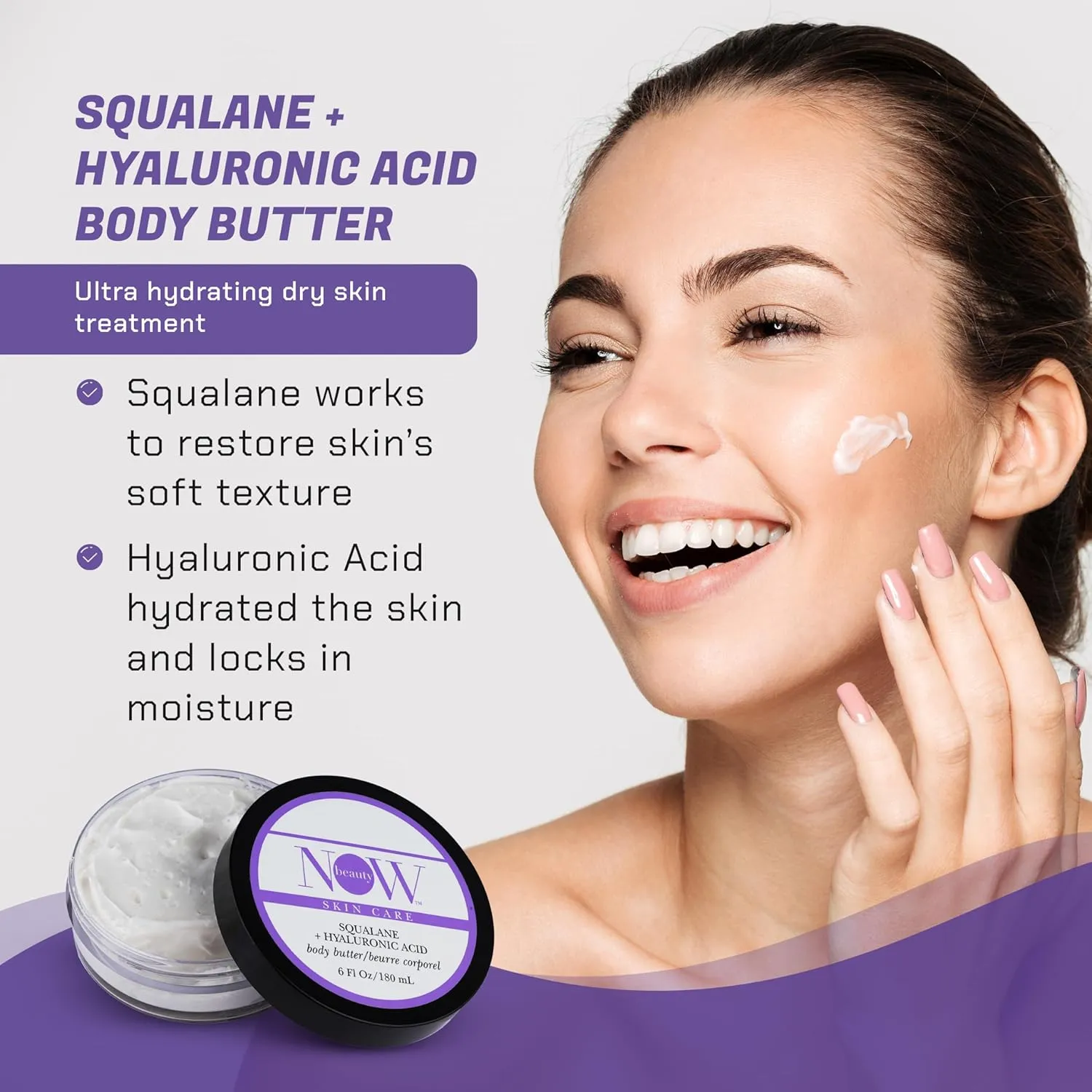 Squalane Body Butter - Squalane and Hyaluronic Acid Body Lotion with Hydrating Coconut Oil and Shea Butter - Luxurious, Moisturizing, Non-Greasy Cream for Dry Skin - 6 oz (Pack of 2)