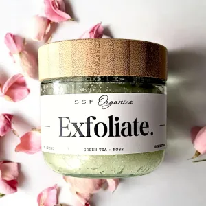 SSF Organics- Sugar Scrub | Green Tea & Rose | Luxury Exfoliation for Lips, Face, Hands, Body. Wedding Gift, Bridesmaid Gift, Home Decor. 10 oz.