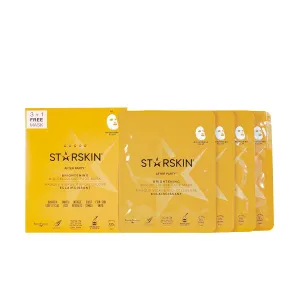 STARSKIN After Party 4x40g, Bio-Cellulose Brightening Face Mask for all Skin Types, Korean Skincare Mask infused with Vitamin C Serum and Niacinamide, Energizing and Soothing, K Beauty Skincare