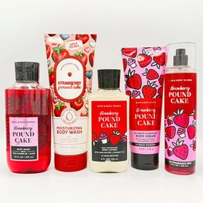 Strawberry Pound Cake 5-Piece Bath Bundle | Body Wash, Moisturizing Body Wash, Body Lotion, Ultimate Hydration Body Cream and Fine Fragrance Mist