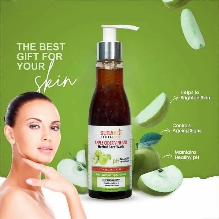 SUBAXO Apple Cider Vinegar Face Wash|Herbal Face Wash| Skin Glowing Face Wash| (200 ml) & Tulsi Soap, Ayurvedic Bath Soap (100 g Each, Pack Of 2)- Combo Pack