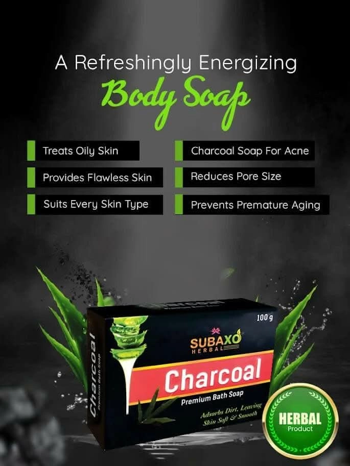SUBAXO Charcoal Bath Soap, Herbal Bath Soap, Bathing Bar (100 g Each, Pack Of 2) and Vitamin C & Vitamin E Face Wash, Vitamin C facewash, Tan Removal facewash (200ml) Combo pack