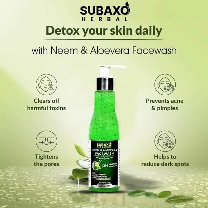 SUBAXO Neem & Aloe Face Wash (200 ml)   Activated Charcoal Face Wash Combo (200 ml)