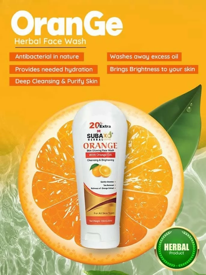 SUBAXO Orange Herbal Face Wash | Gently Cleanses Skin & Remove Tan (120ml, Pack of 2)
