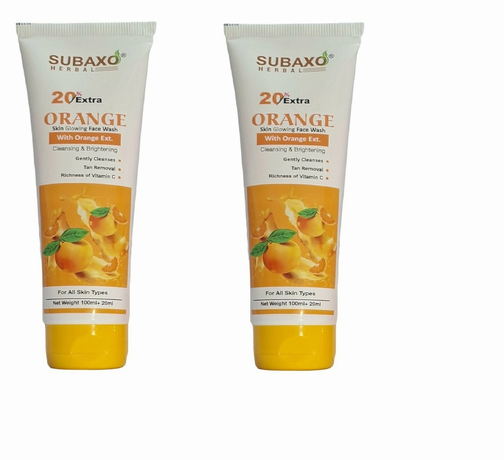 SUBAXO Orange Herbal Face Wash | Gently Cleanses Skin & Remove Tan (120ml, Pack of 2)