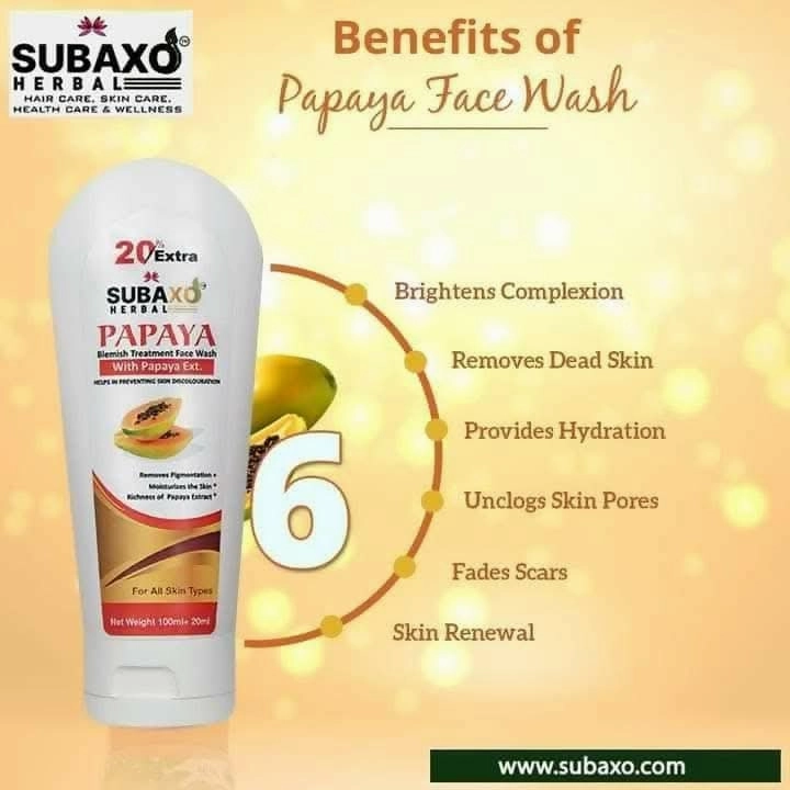 SUBAXO Papaya Herbal Face Wash| Remove Pigmentation & Moisturizes (120ml x 2, Pack of 2)