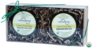 Sugar Body Scrub - Moisturizing and Hydrating | Bath Salts - Relaxing and Pure Sea Salts (USDA Organic) Lemongrass and Shea Butter Spa Gift Set