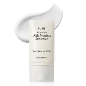 SU:M Micro-Active Daily Moisture Sunscreen (1.69fl oz) - Korean Skincare SPF 40 for UV Protection, Hydration, Soothing Sensitive Skin, No White Cast. With Biopeptide190 & Niacinamide.