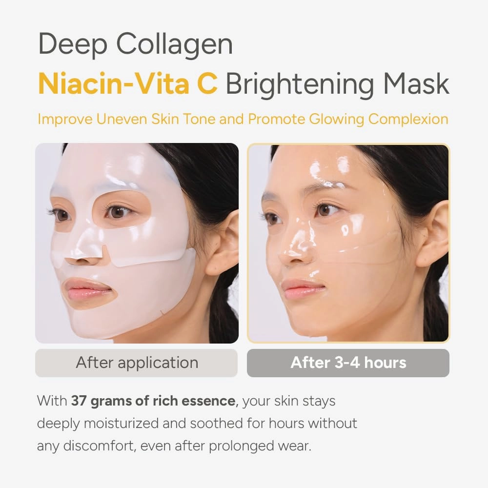 SUNGBOON EDITOR Deep Collagen Niacin-Vita C Overnight Mask 37gx4ea | Real Collagen 2,160,000PPB with Niacinamide & Vitamin C | Hydrating Face Mask for Glass Skin | Korean Skincare Routine