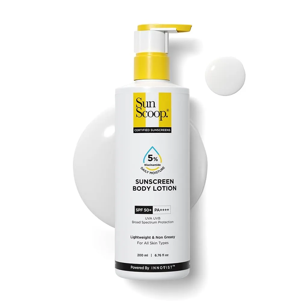 'Sun...Scoop, 5% Niacinamide Daily Moisture Sunscreen Body Lotion SPF 50  PA     | 24-Hours Moisturization | Prevents Tan & Sunburn| For All Skin Types | Body Sunscreen for Summer | 200 ml