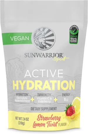 Sunwarrior Vegan Hydration Blend Electrolyes Supplement | Elderberry Coconut Water Real Salt Soy Free Sugar Free Synthetic Free Gluten Free Dairy Free | Strawberry 30 Servings | Active Hydration