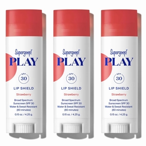 Supergoop! PLAY Lip Shield SPF 30 with Strawberry - 3 Pack - Hydrating SPF Lip Balm - Moisturizing Treatment for Dry Cracked Lips - Clean Ingredients & Broad Spectrum UV Protection