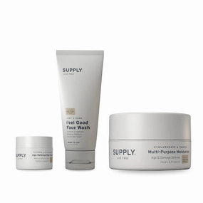 SUPPLY Face Care Bundle for Men & Women – Plant-Based Face Wash, Moisturizer & Anti-Aging Eye Cream – Hydrating Skincare Set with Aloe, Tea Tree, Peptides & Caffeine – Fights Wrinkles, Puffiness & Dry