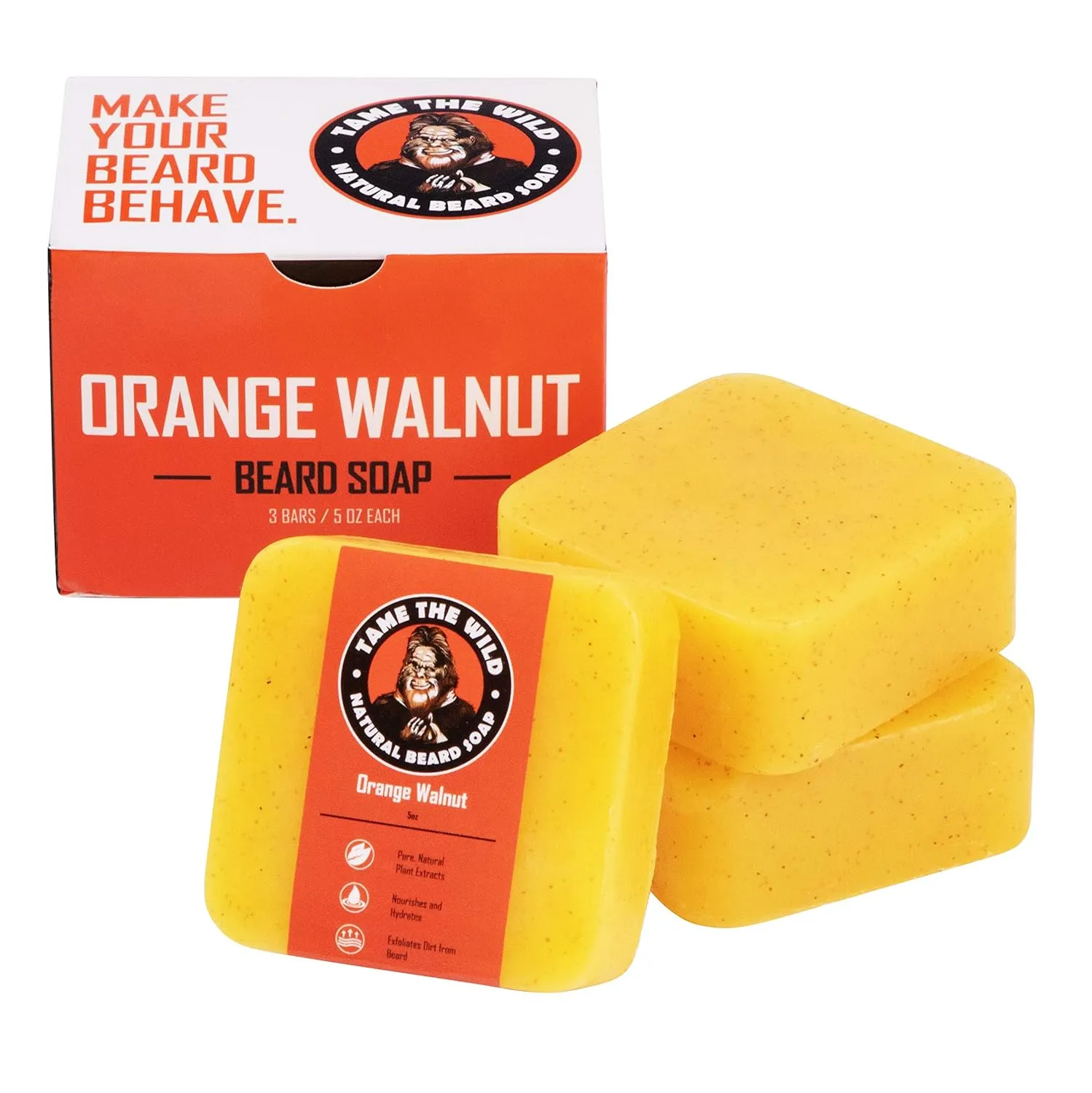 Tame the Wild Premium Beard Wash for Men - Natural Beard Soap & Shampoo Conditioner in 1 - Face & Body Wash & Scrub - Shea Butter & Coconut Oil - 3 Pack of 5oz Bars