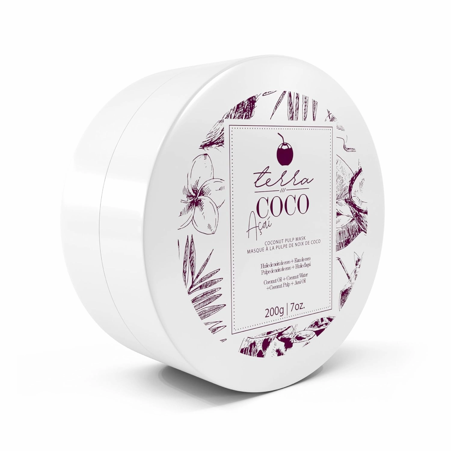 Terra Coco Açai Mask | Vegan | Moisturizing and Nourishing Line for Bleached or Depigmented Hair | Ideal for Extremely Dry and Worn Damaged Hair | Removes Dead Cells | 7.0 oz