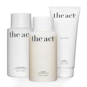 The Act Extra Hair Care Trio – Hydrating Shampoo, Nourishing Conditioner, and Restorative Hair Mask – Deep Hydration, Repair & Frizz Control for All Hair Types, Vegan, Sulfate-Free, 9.47 fl oz & 6.8 f