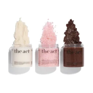 The Act Luxurious Exfoliating Body Scrub Trio - Coconut, Grapefruit, and Coffee & Cocoa - Hydrating, Nourishing, and Detoxifying Set for Radiant Skin, 10.58 oz Each