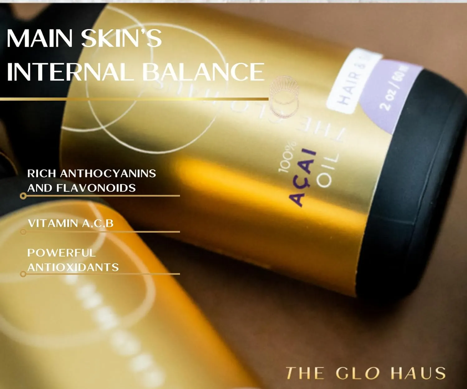 The Glo Haus Acai Berry Oil. 100% Pure Cold Pressed Carrier For Skin & Hair. Natural Antioxidant Suitable for All Skin Types. 4 Oz