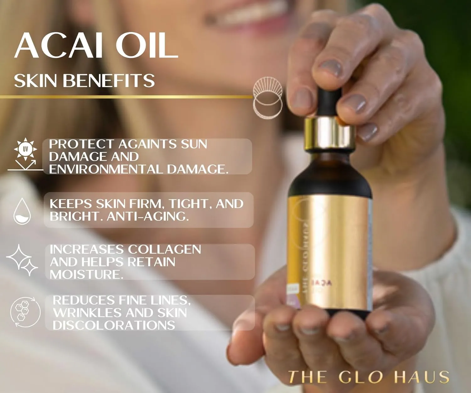The Glo Haus Acai Berry Oil. 100% Pure Cold Pressed Carrier For Skin & Hair. Natural Antioxidant Suitable for All Skin Types. 4 Oz