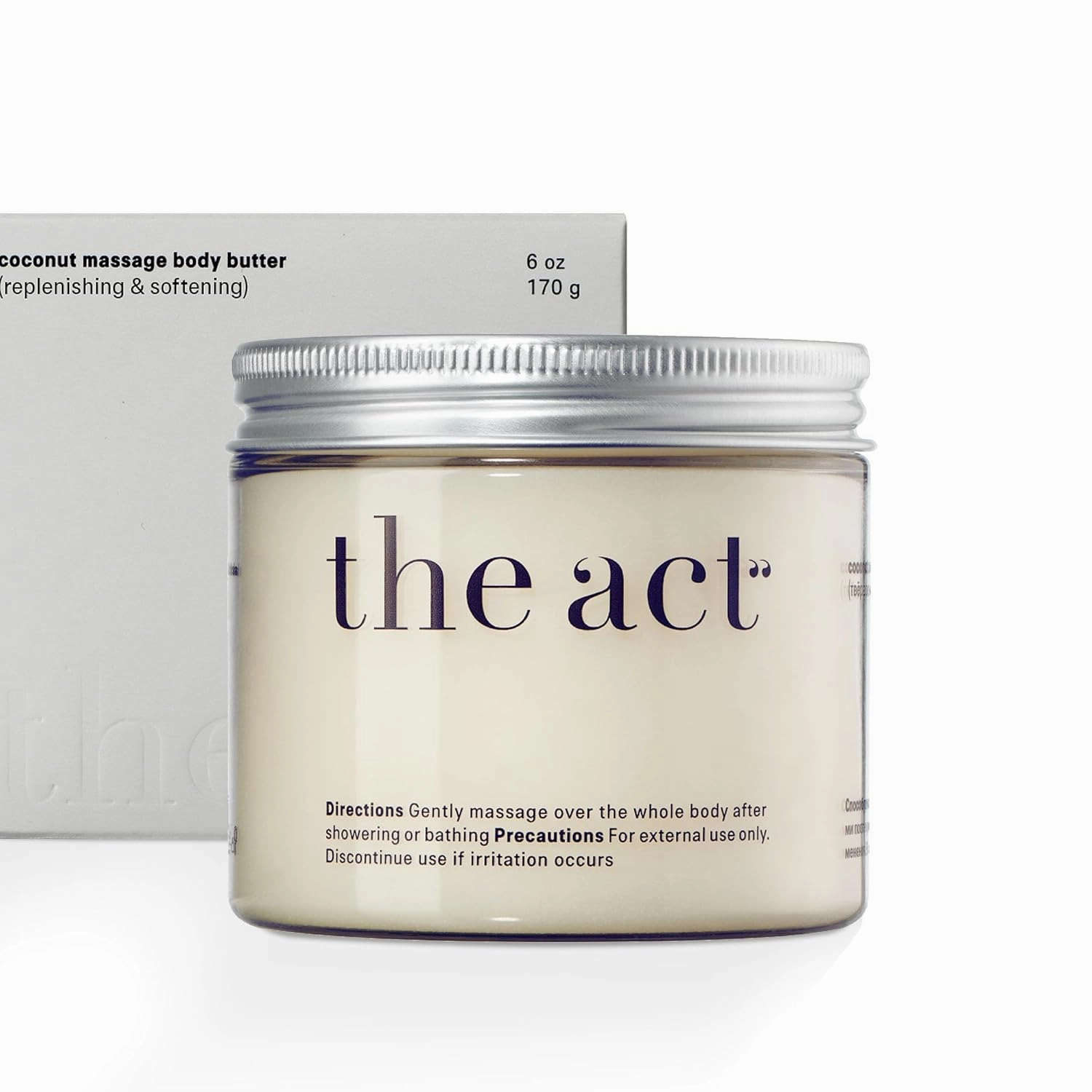 THE ACT Solid Coconut Body Butter – Organic Vegan Moisturizer with Shea & Almond Oils – Melts in Hands – Massage Balm for Dry Skin – Natural Skincare for Women & Men – 6 oz with Spatula