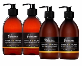 The Highland Soap Company, Organic Aloe Vera Hand Wash & Lotion Set (Pack of 4), 10oz (Whisky & Honey)