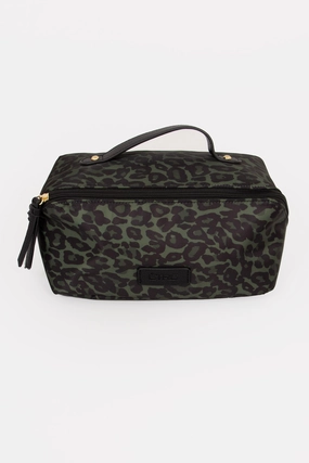 Thea Vanity Case - Khaki Leopard Print, Nylon/PU