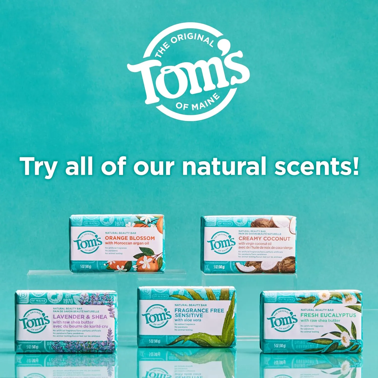 Tom’s of Maine Natural Beauty Bar Soap For Women and Men, Fragrance Free, Sensitive Skin, 5 oz Bar (Pack of 6)