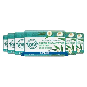 Tom's of Maine Natural Beauty Bar Soap With Raw Shea Butter, Fresh Eucalyptus, 5 oz. 6-Pack (Packaging May Vary)