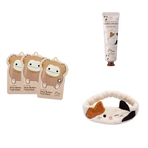 TONYMOLY x Squishmallows Benny Pedi Shea Butter Foot Mask   Cam Creamy Coconut Milk Hand Cream   Cam the Cat Plush Headband for Skincare and Makeup, Washing Face, Makeup Application