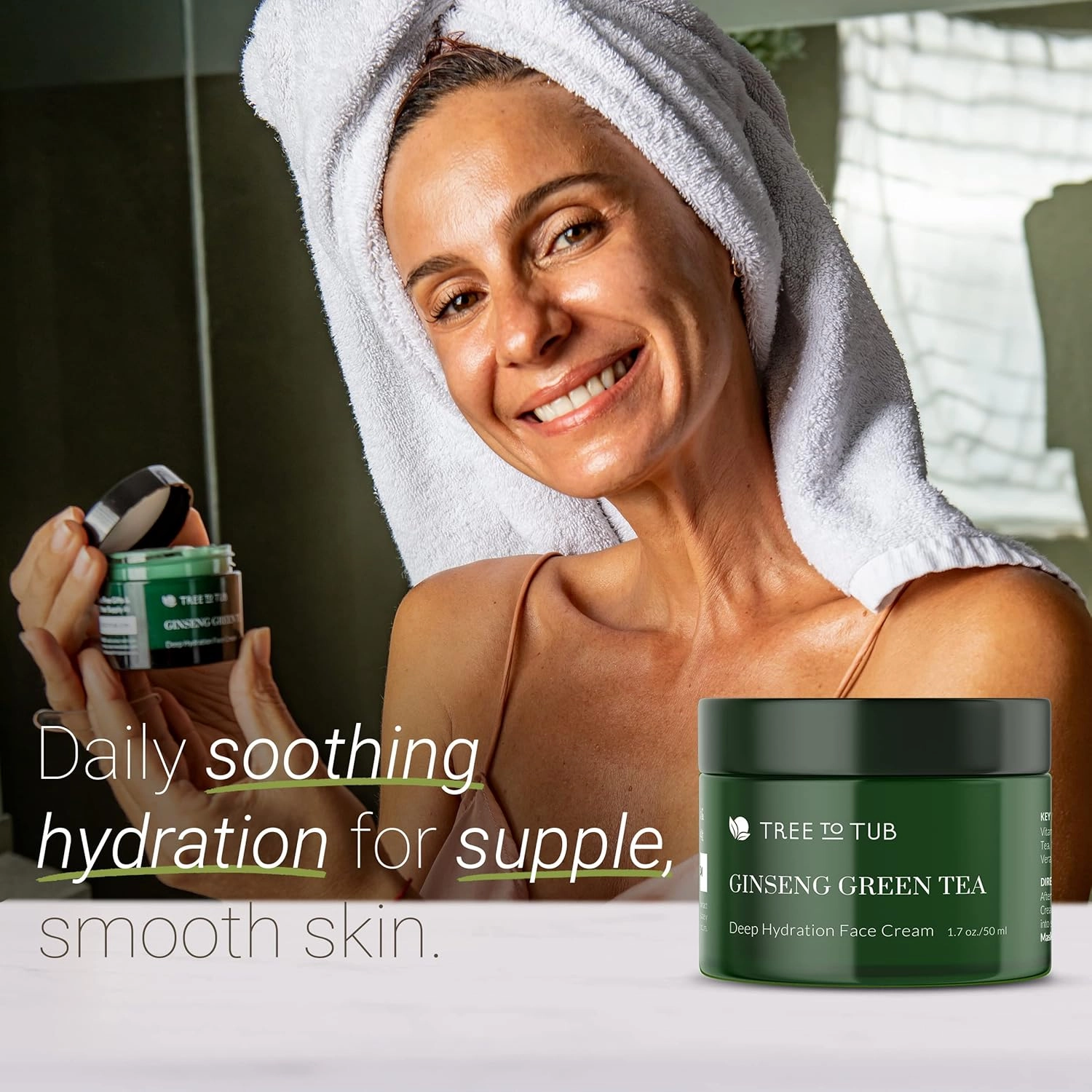 Tree to Tub Hydrating Face Moisturizer for Dry & Sensitive Skin - Water Based Hyaluronic Acid Facial Moisturizer, Vitamin C & E Face Cream for Women & Men w/Organic Aloe, Green Tea, Natural Ginseng