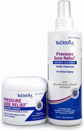 TriDerma MD Pressure Sore Relief Healing Cream & Wound Cleanser - FSA Eligible - Bed Sores, Ulcers, Pressure Sores and Wounds Bundle, (1) 4 oz jar, (1) 8.2 oz Spray Bottle