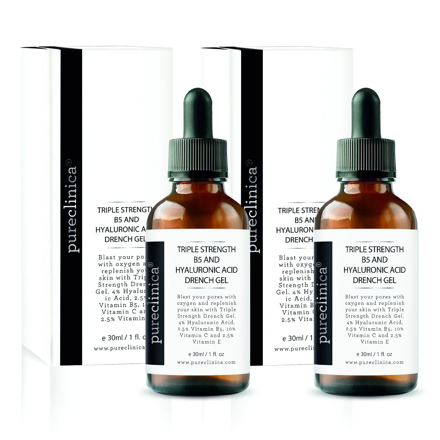 Triple Strength B5 (6.5%) and Hyaluronic Acid (4%) Drench Gel (w/Vit C 10% and E 2.5%) – 30ml / 1 fl oz (2 bottles)