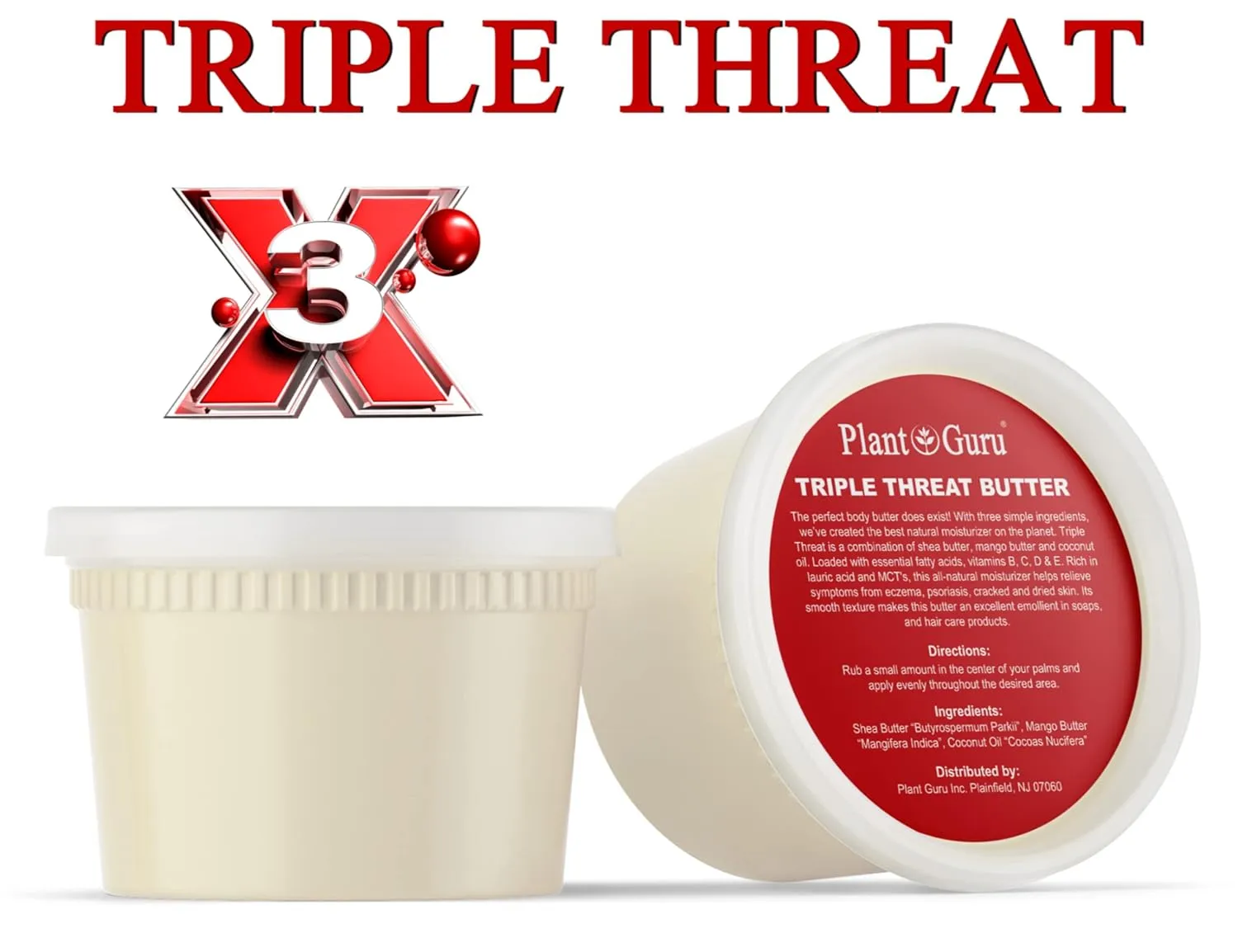 Triple Threat Body Butter 14 oz. - Blend of Shea, Mango & Coconut Oil - 100% Pure Natural Raw Unrefined Moisturizer For Dry Skin, Face And Hair. Great For Lip Balm and Soap Making